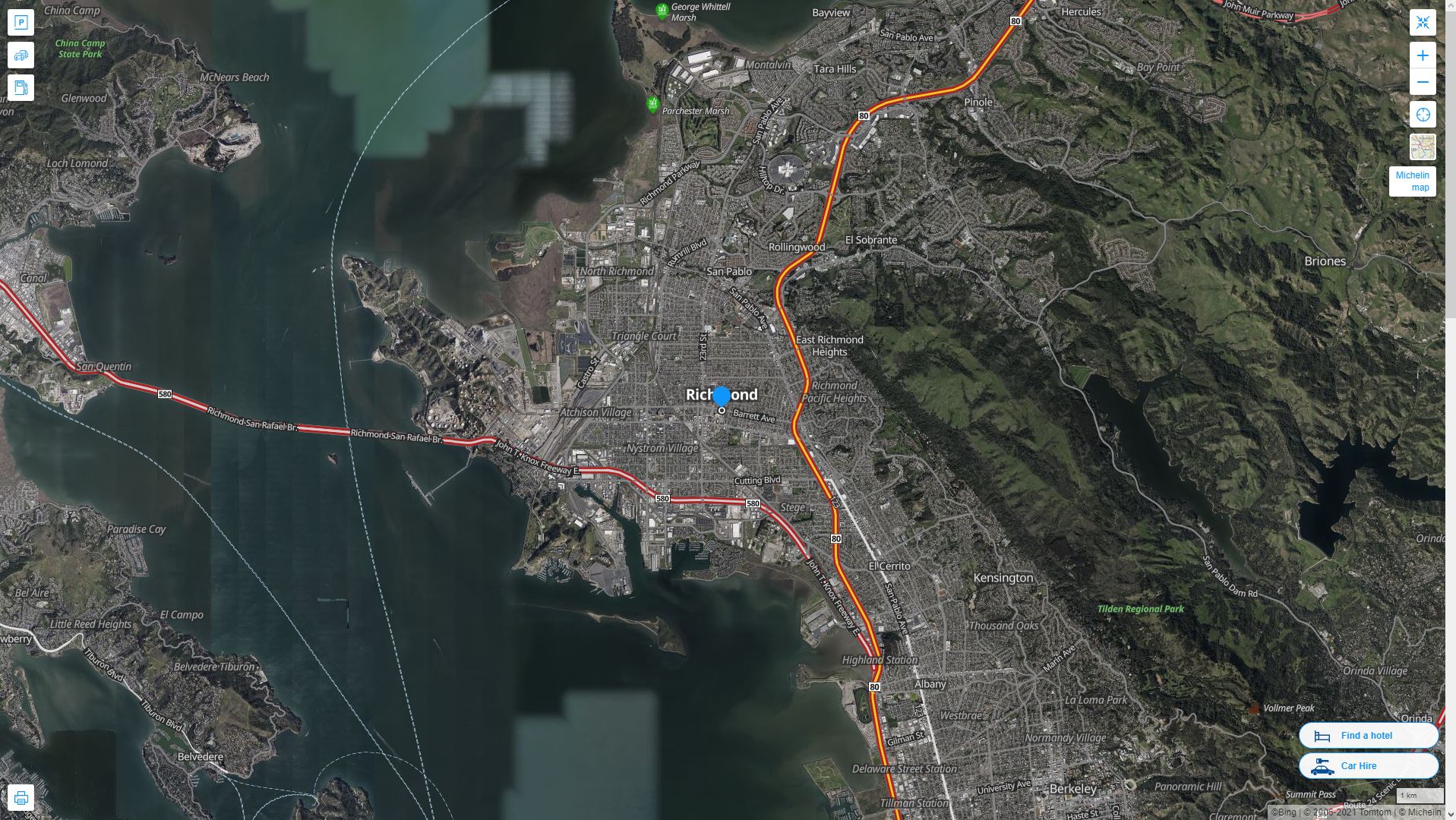 Richmond California Highway and Road Map with Satellite View